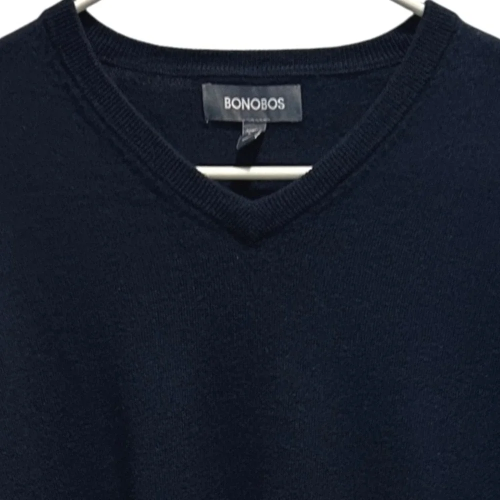 Bonobos Mens Navy Blue V‎ Neck Large Sweater Long Sleeve Extra Fine Merino Wool